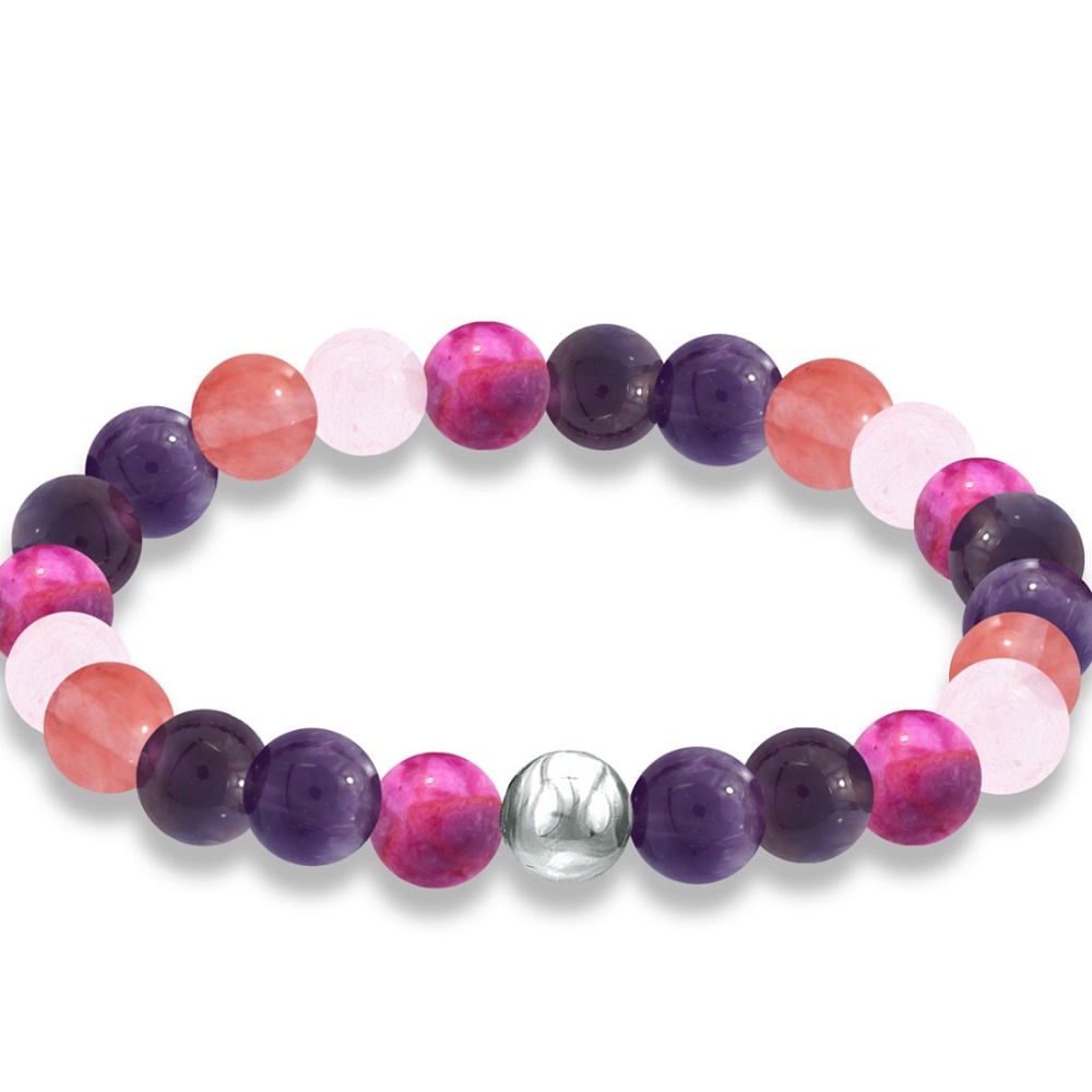 NWT Genuine Stone Bead Stretch Bracelet with Silver Bead Acc